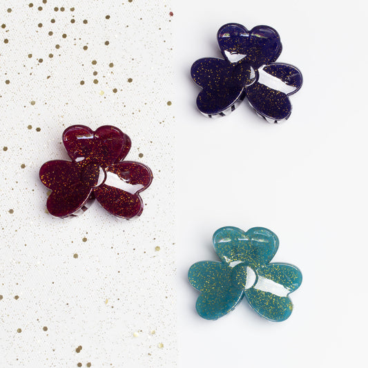 Set 3 clame păr în formă de floare cu puncte aurii - Whitchy Mix