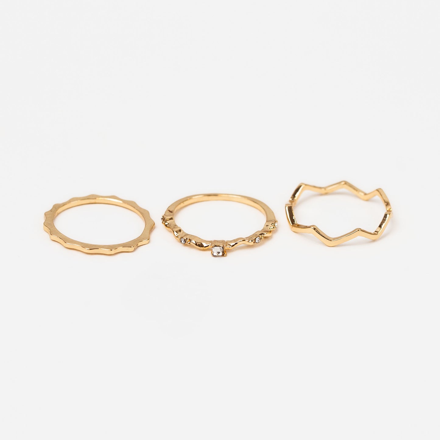 Set 3 inele subțiri ondulate cu pietre delicate - Auriu
