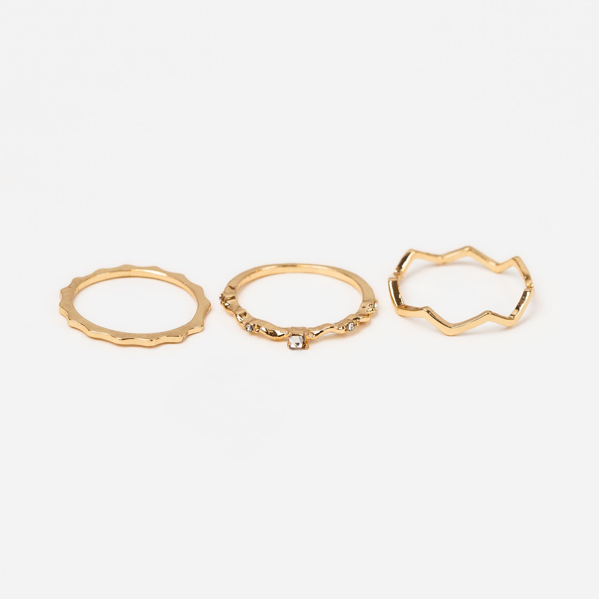 Set 3 inele subțiri ondulate cu pietre delicate - Auriu