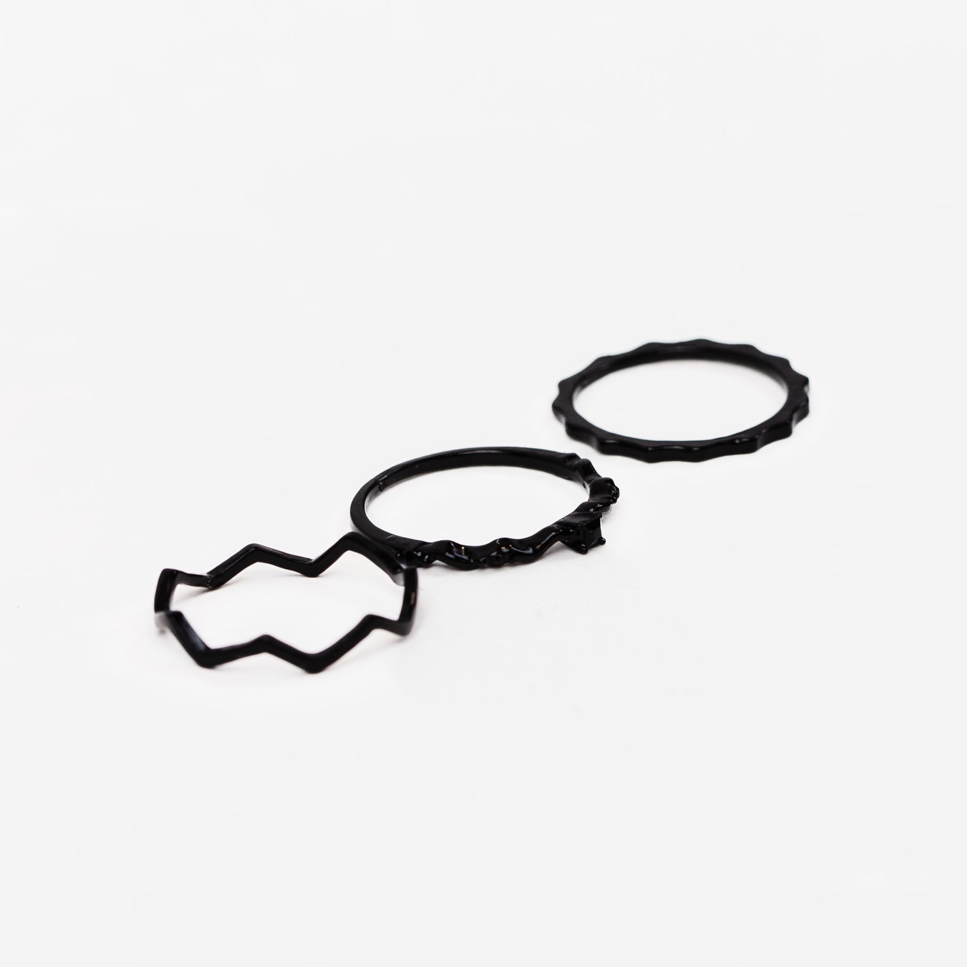 Set 3 inele subțiri ondulate cu pietre delicate - Negru
