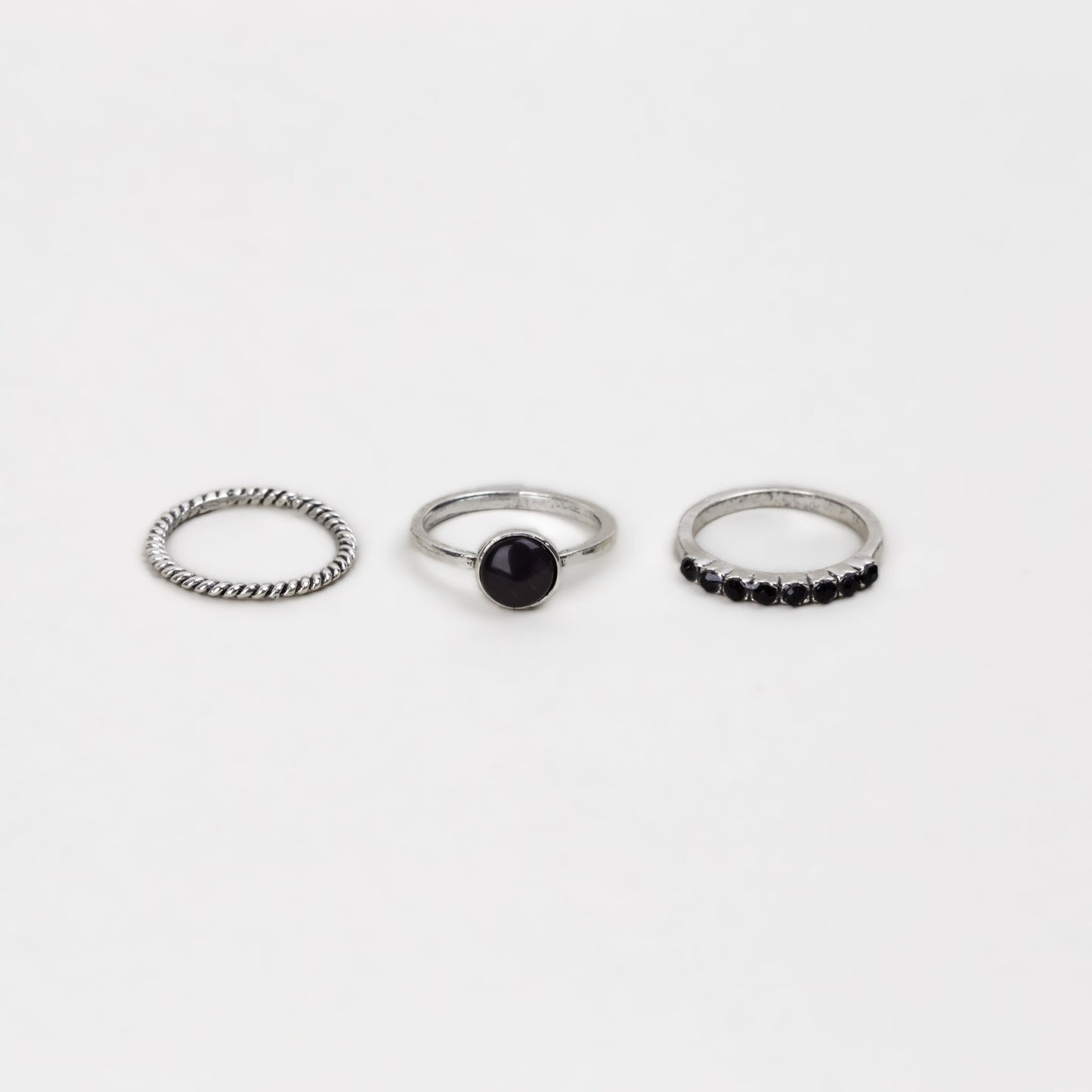 Set 3 inele vintage subțiri cu pietre - Negru, Argintiu