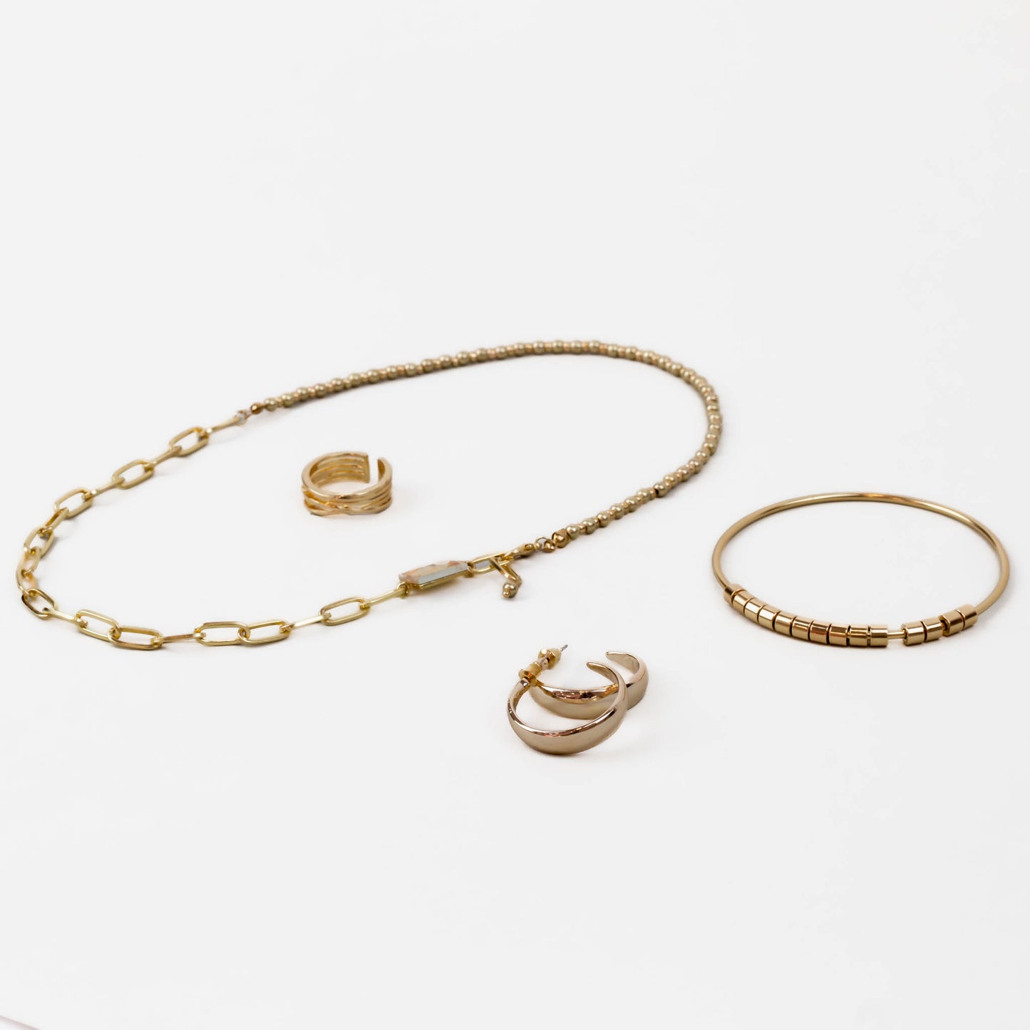 Set cadou cercei, brățară, colier, inel - Auriu XX