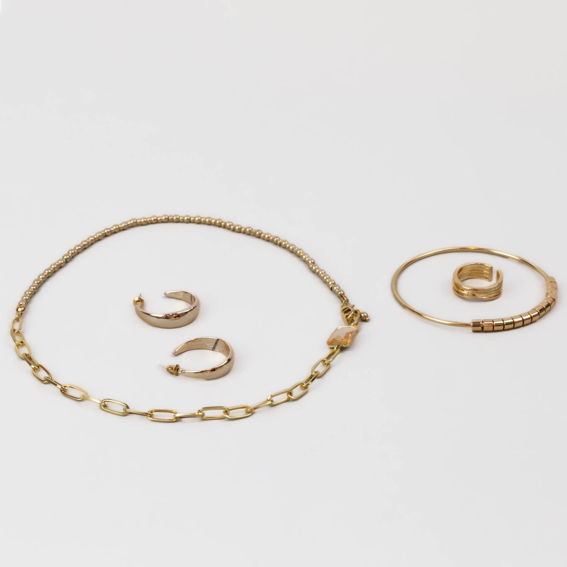 Set cadou cercei, brățară, colier, inel - Auriu XX