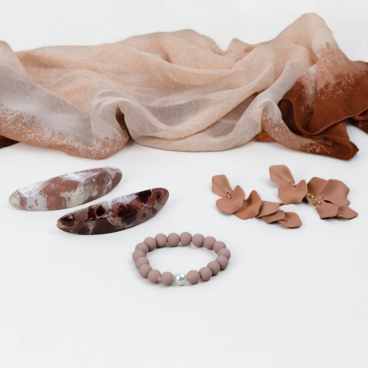 Set cadou cercei, brățară, eșarfă, agrafe franțuzești - Vis Caramel