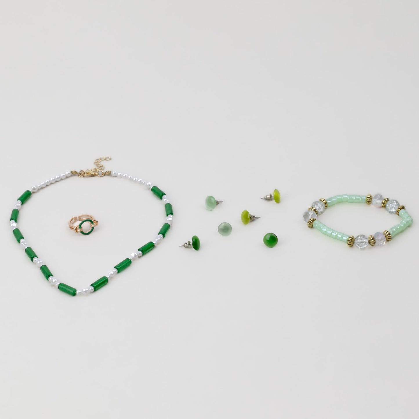 Set cadou cercei, brățară, colier, inel - Verde Fresh
