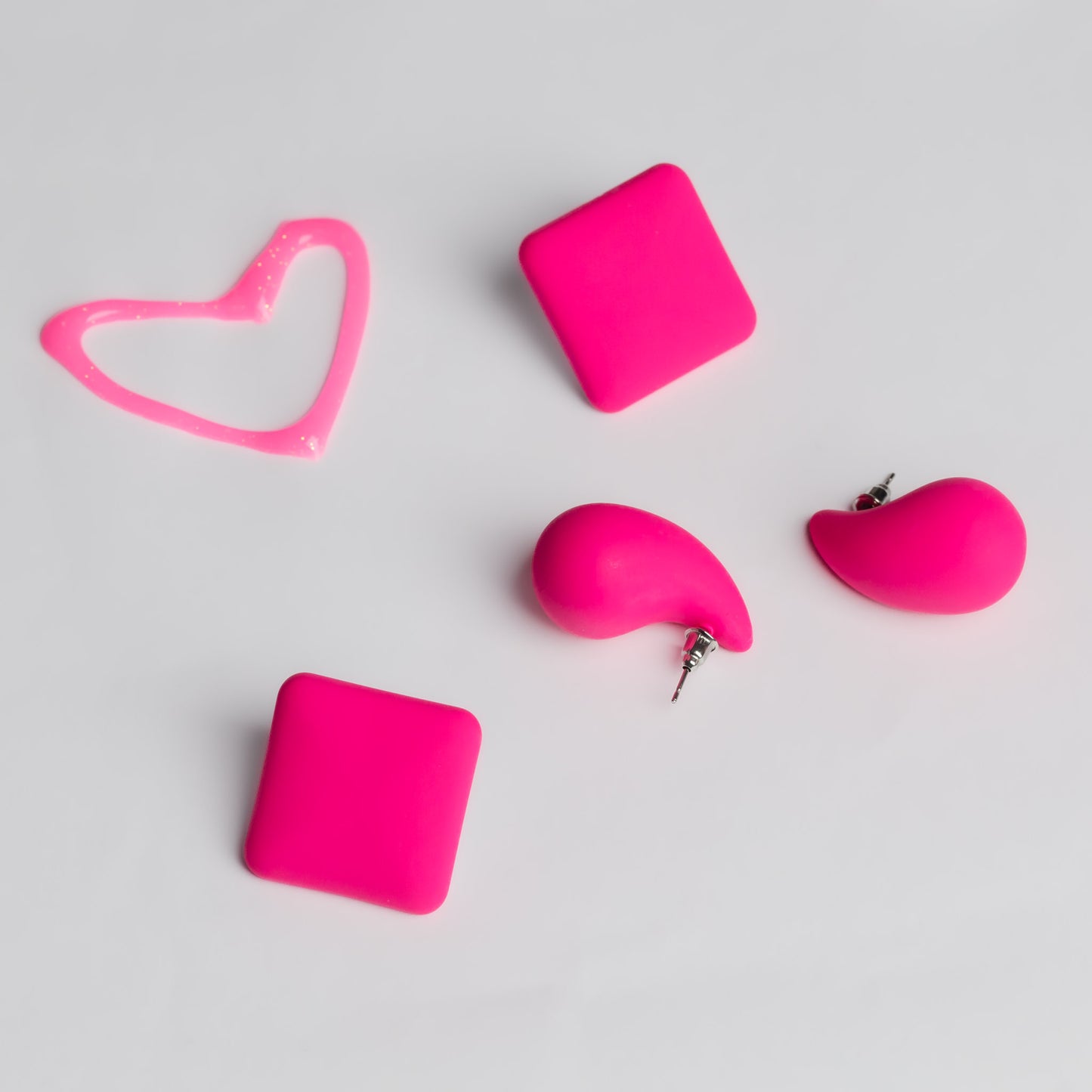 Set cercei buton slim & mochi cu textură de silicon, 2 perechi - Fucsia