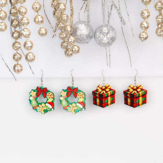 Set cercei cu motive de Crăciun Festive Duo, 2 perechi - Roșu, Verde