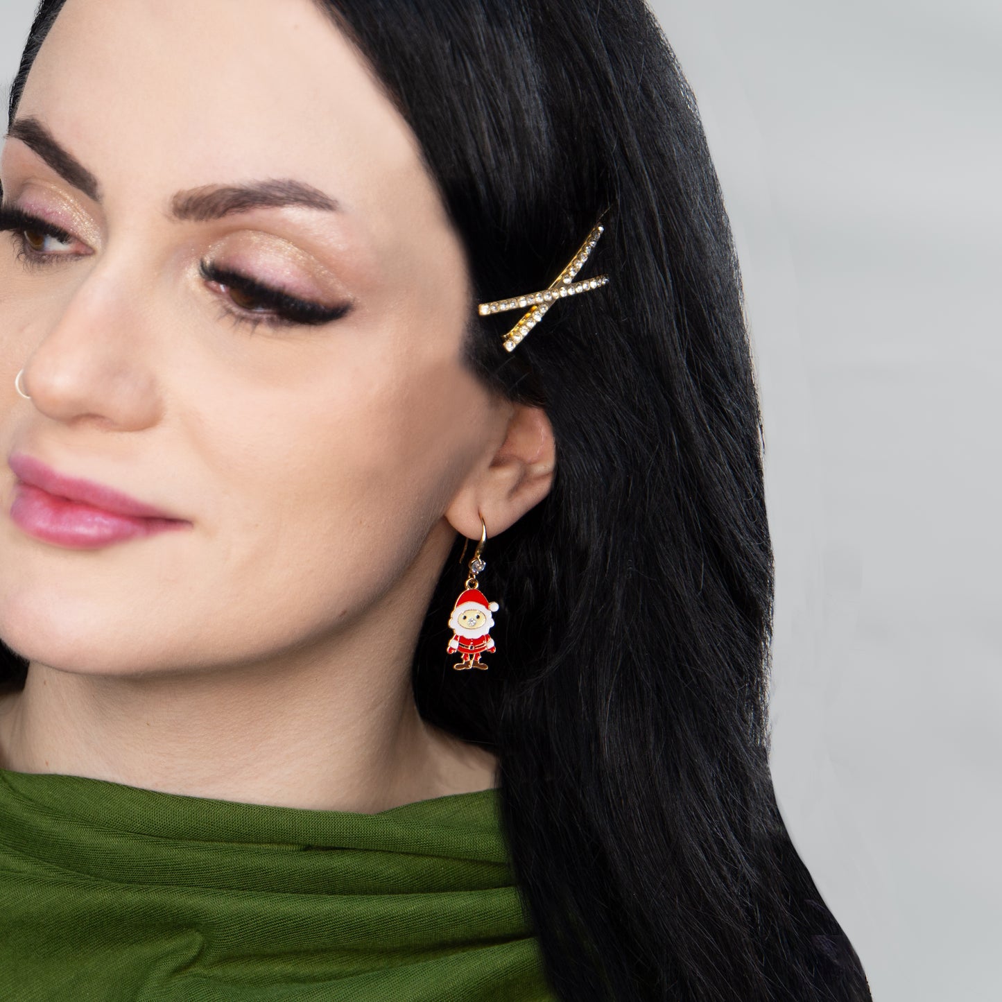 Set cercei cu motive de Crăciun Jingle with Santa, 3 perechi - Alb, Roșu