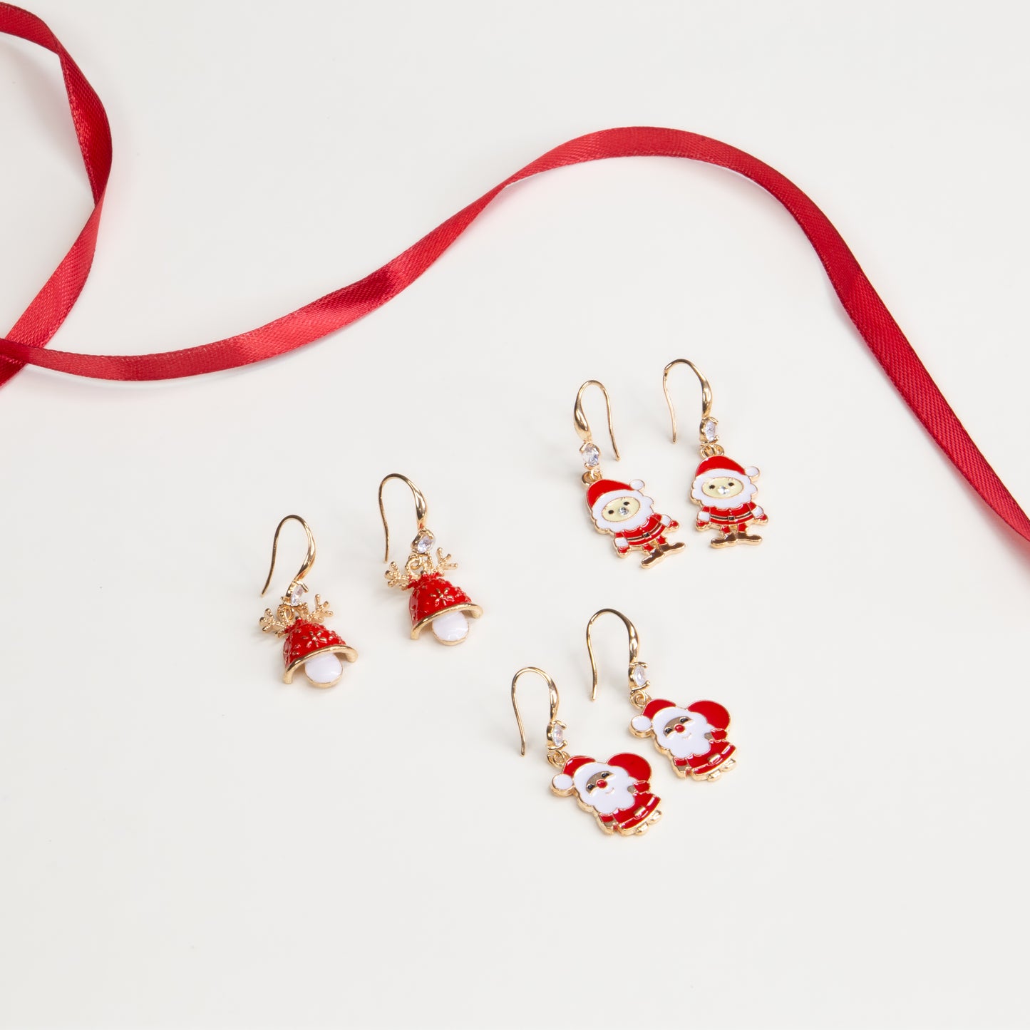Set cercei cu motive de Crăciun Jingle with Santa, 3 perechi - Alb, Roșu