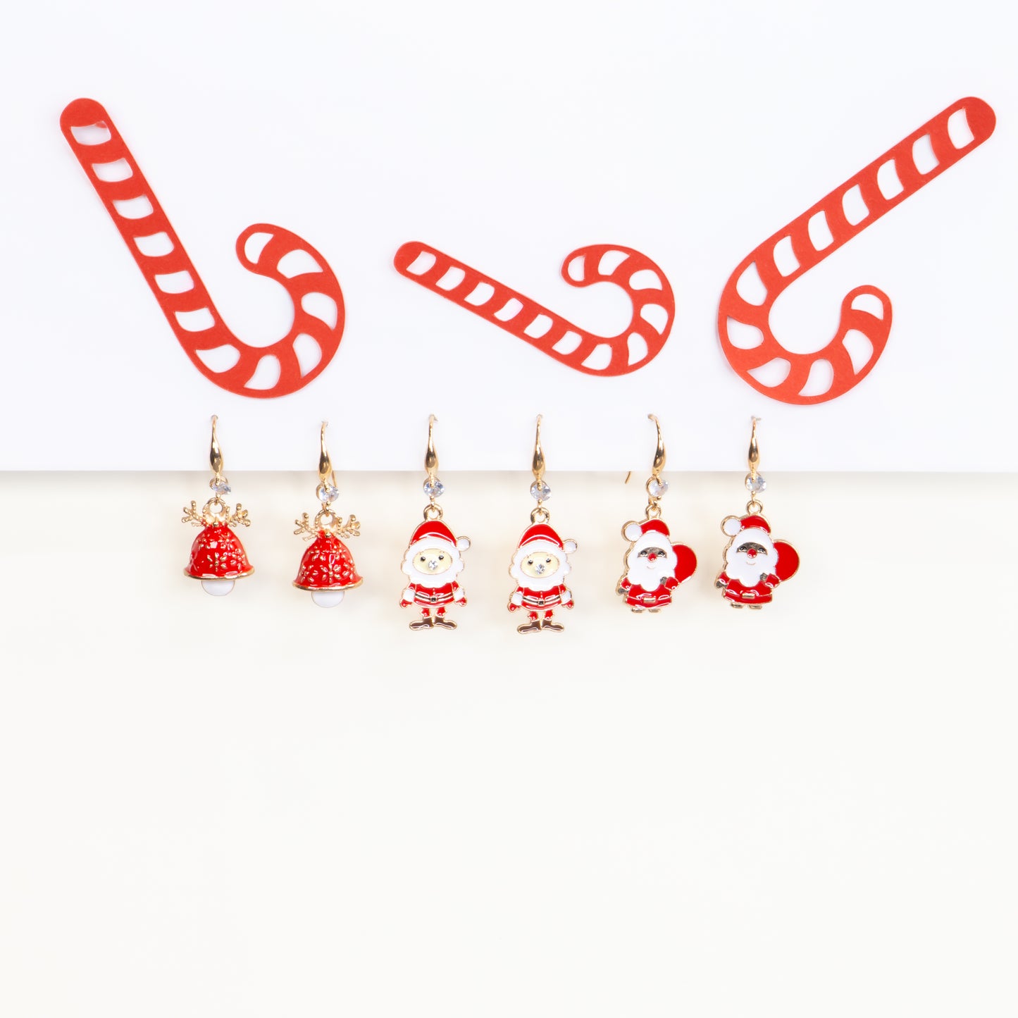 Set cercei cu motive de Crăciun Jingle with Santa, 3 perechi - Alb, Roșu