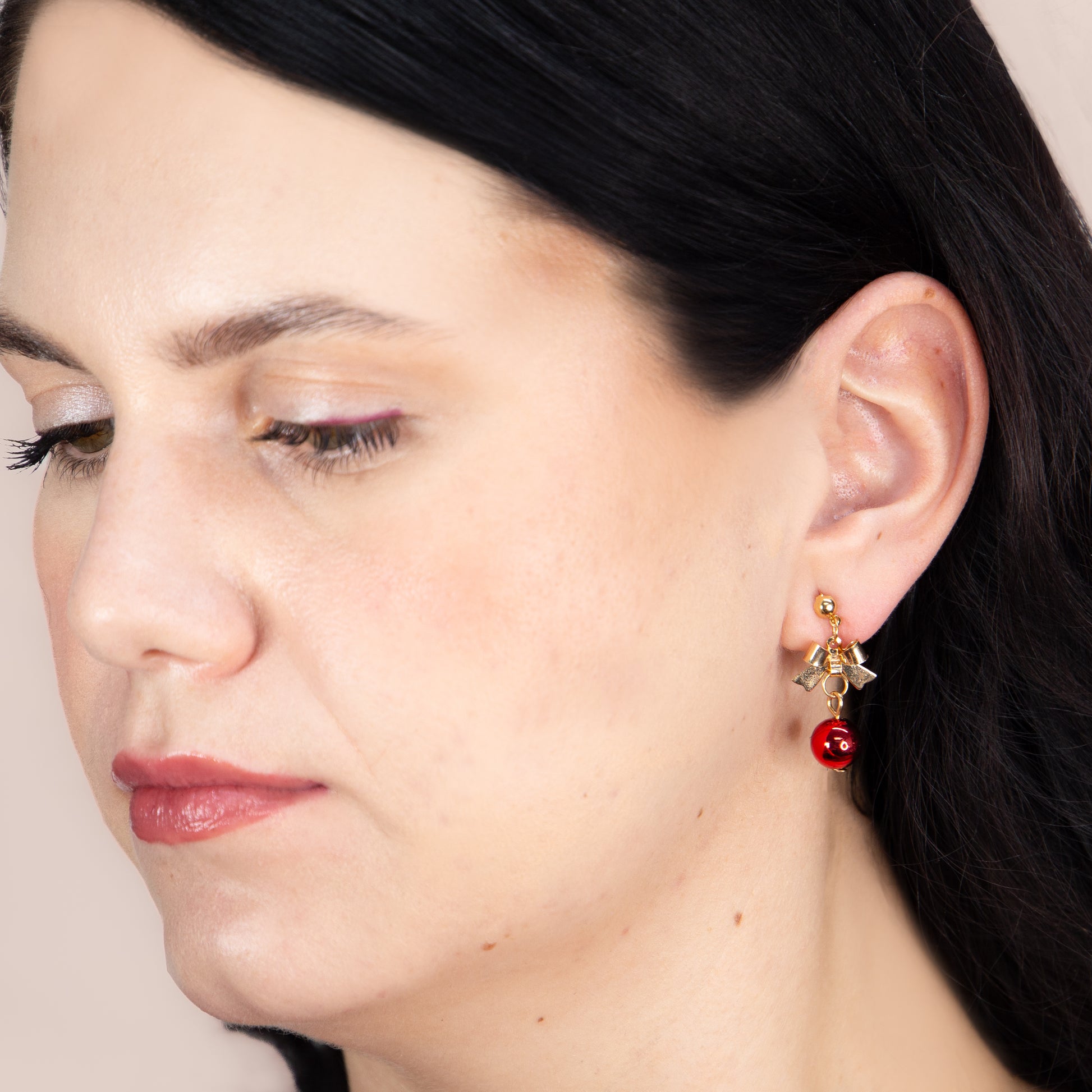 Set cercei cu motive de Crăciun Merry Bells, 3 perechi - Roșu, Auriu