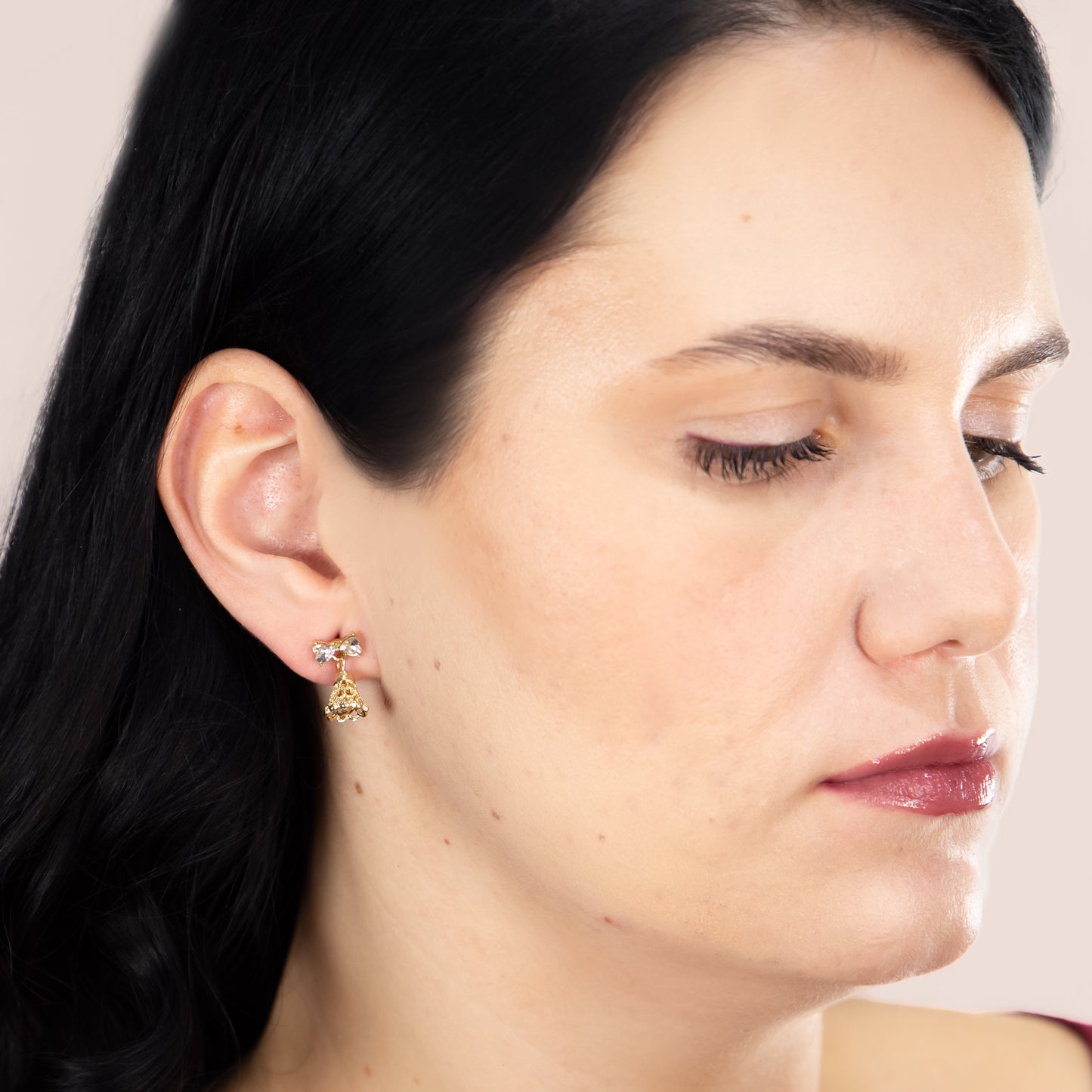 Set cercei cu motive de Crăciun Merry Bells, 3 perechi - Roșu, Auriu