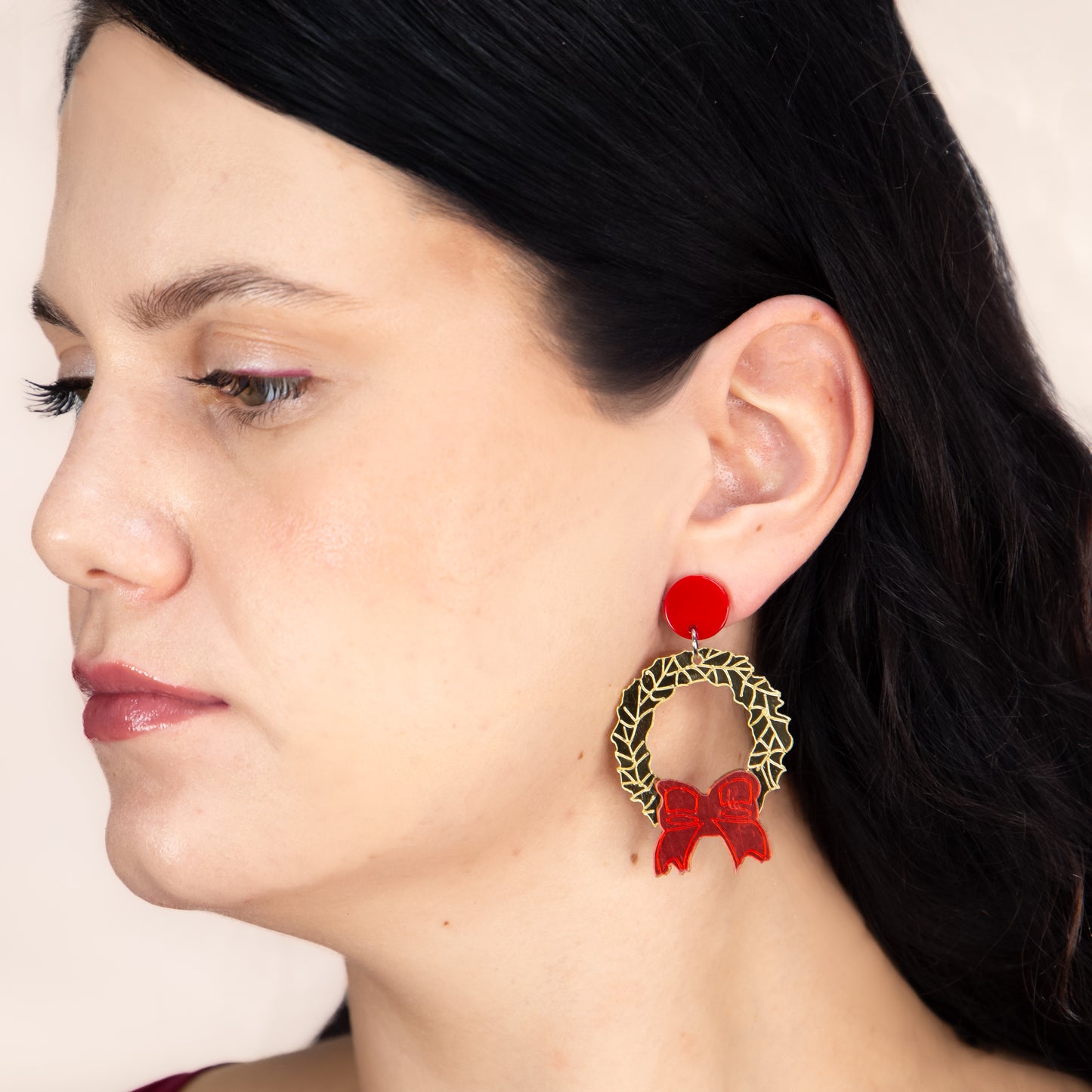 Set cercei cu motive de Crăciun, Merry Trio, 3 perechi - Roșu, Auriu