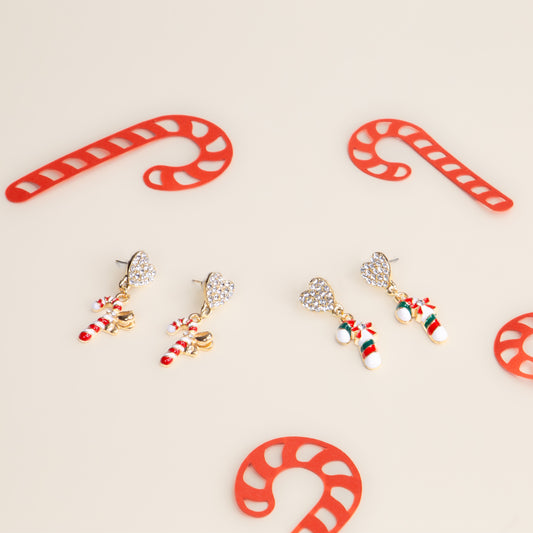 Set cercei cu motive de Crăciun Sweet Fun, 2 perechi - Alb, Roșu