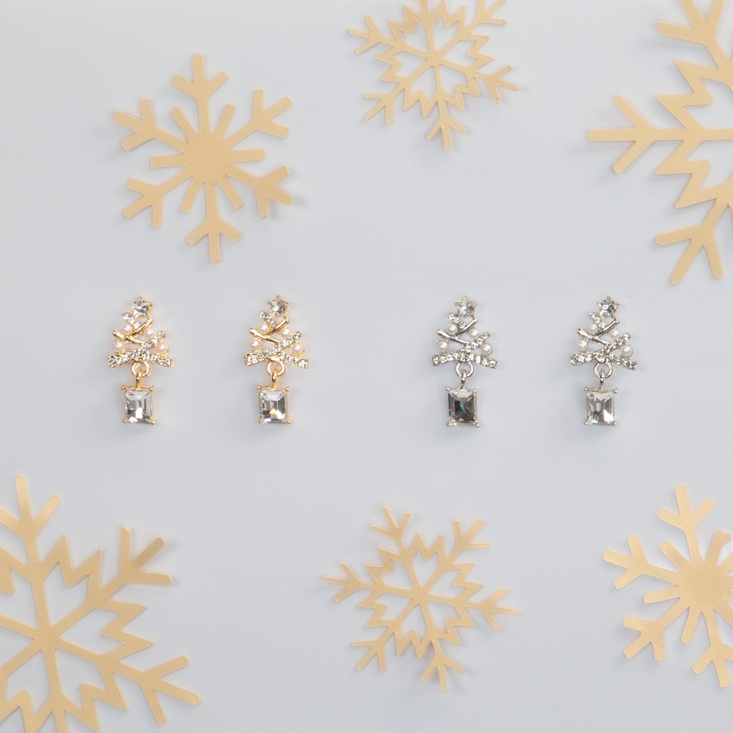 Set cercei cu motive de Crăciun Twinkle Trees, 2 perechi - Metallic Duo