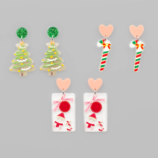 Set cercei cu motive de Crăciun, winter vibes, 3 perechi