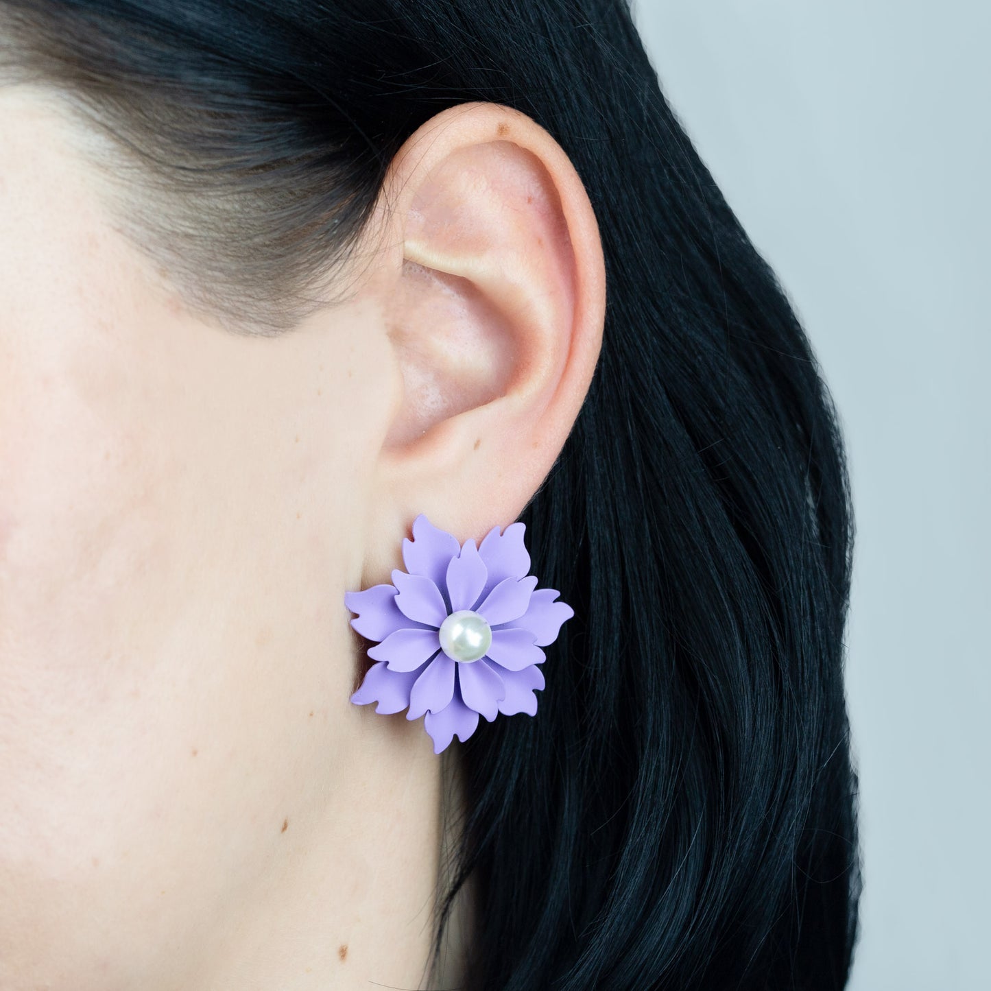 Set cercei floare azalea & dahlia cu textură de silicon, 2 perechi - Mov