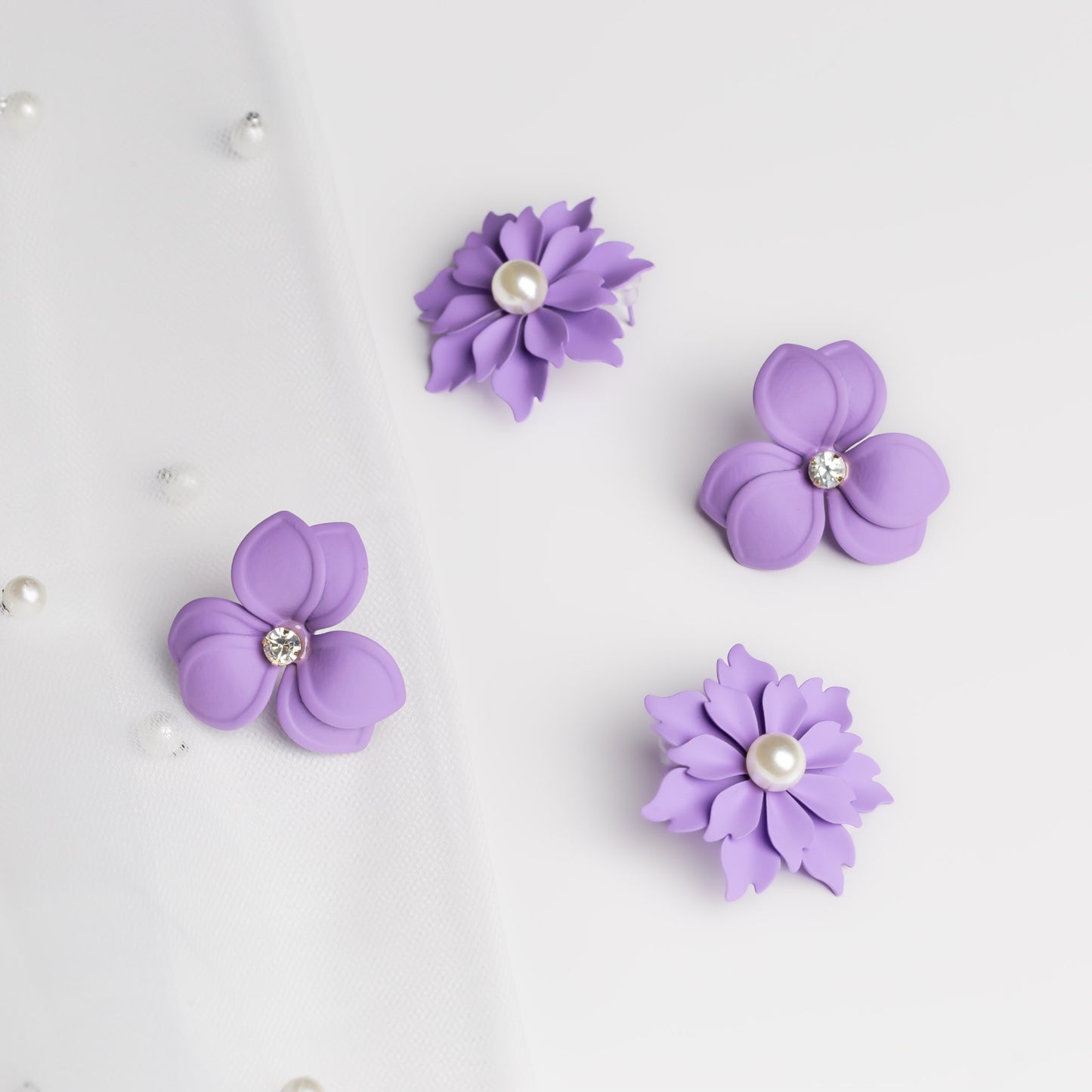 Set cercei floare azalea & dahlia cu textură de silicon, 2 perechi - Mov