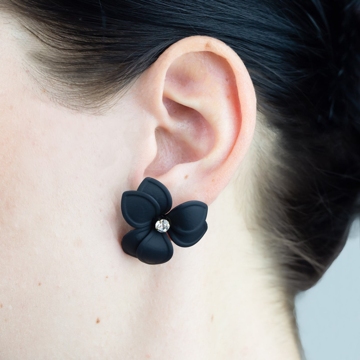 Set cercei floare azalea & dahlia cu textură de silicon, 2 perechi - Negru