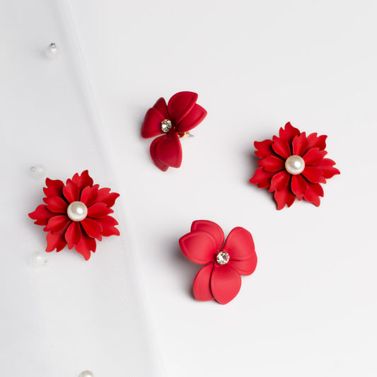 Set cercei floare azalea & dahlia cu textură de silicon, 2 perechi - Roșu