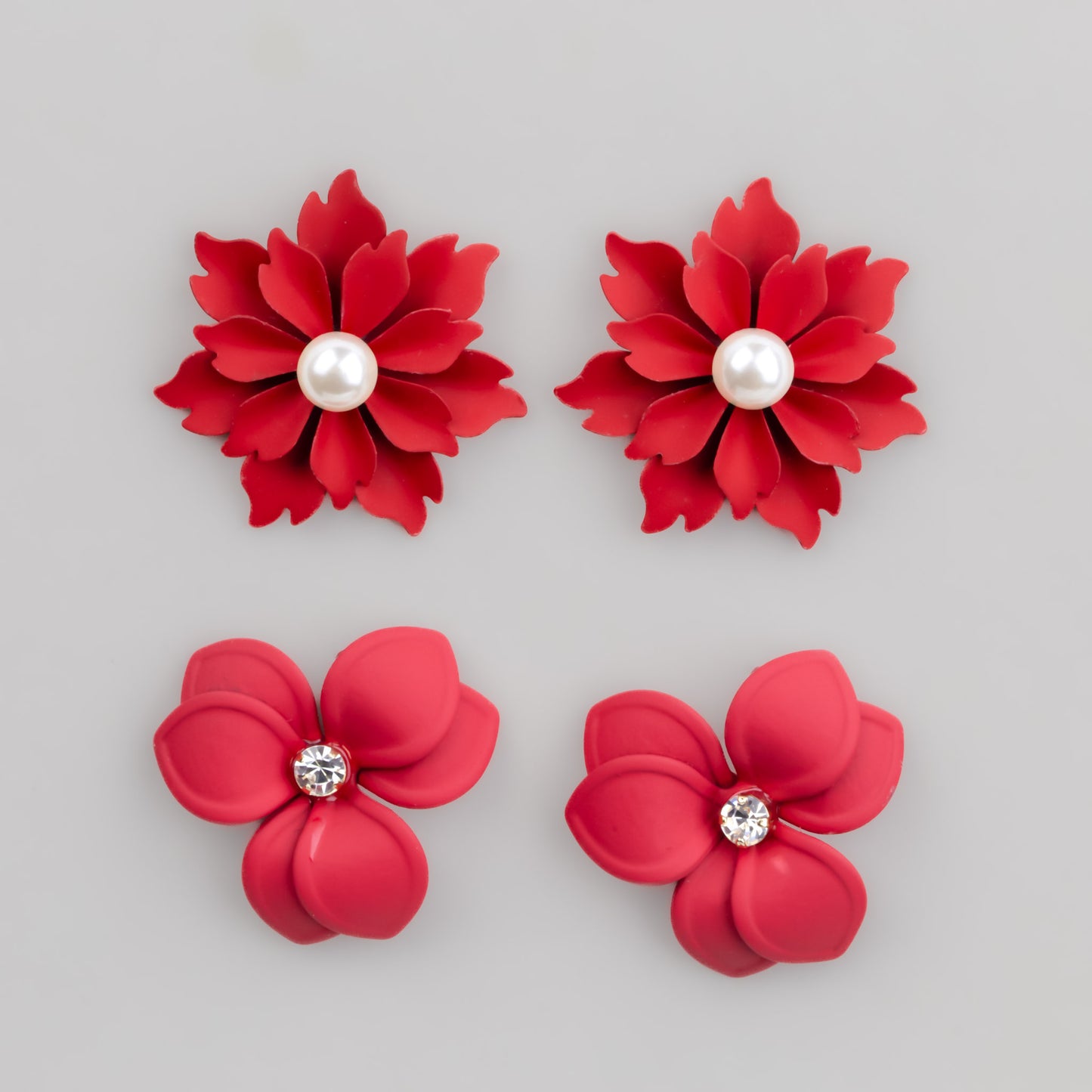 Set cercei floare azalea & dahlia cu textură de silicon, 2 perechi - Roșu