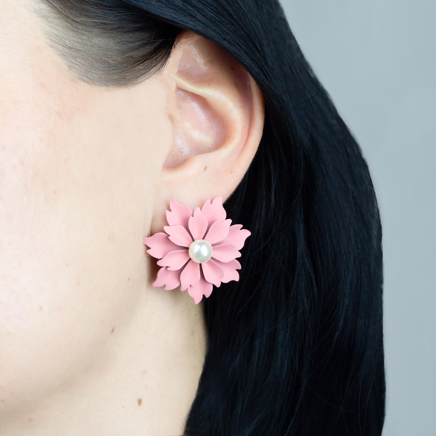 Set cercei floare azalea & dahlia cu textură de silicon, 2 perechi - Roz