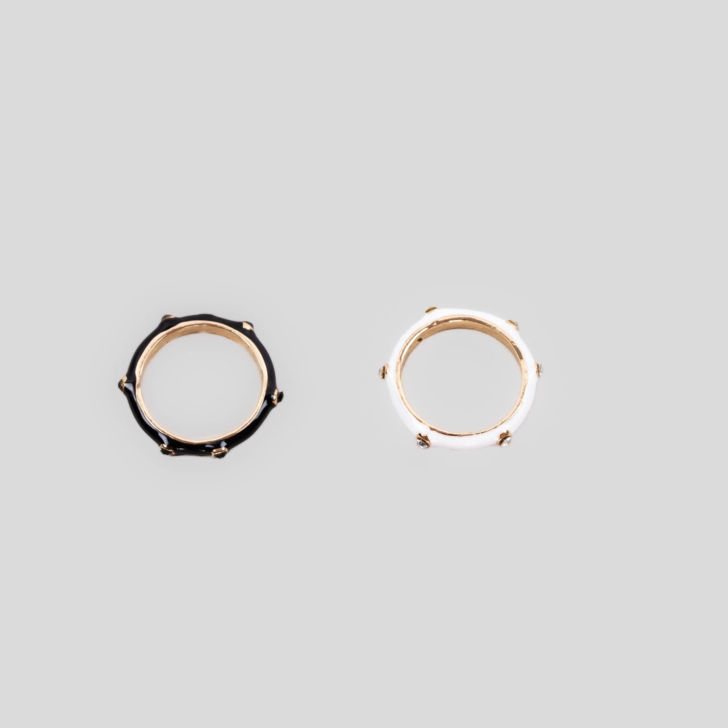 Set 2 inele subțiri cu pietre delicate - Negru, Alb