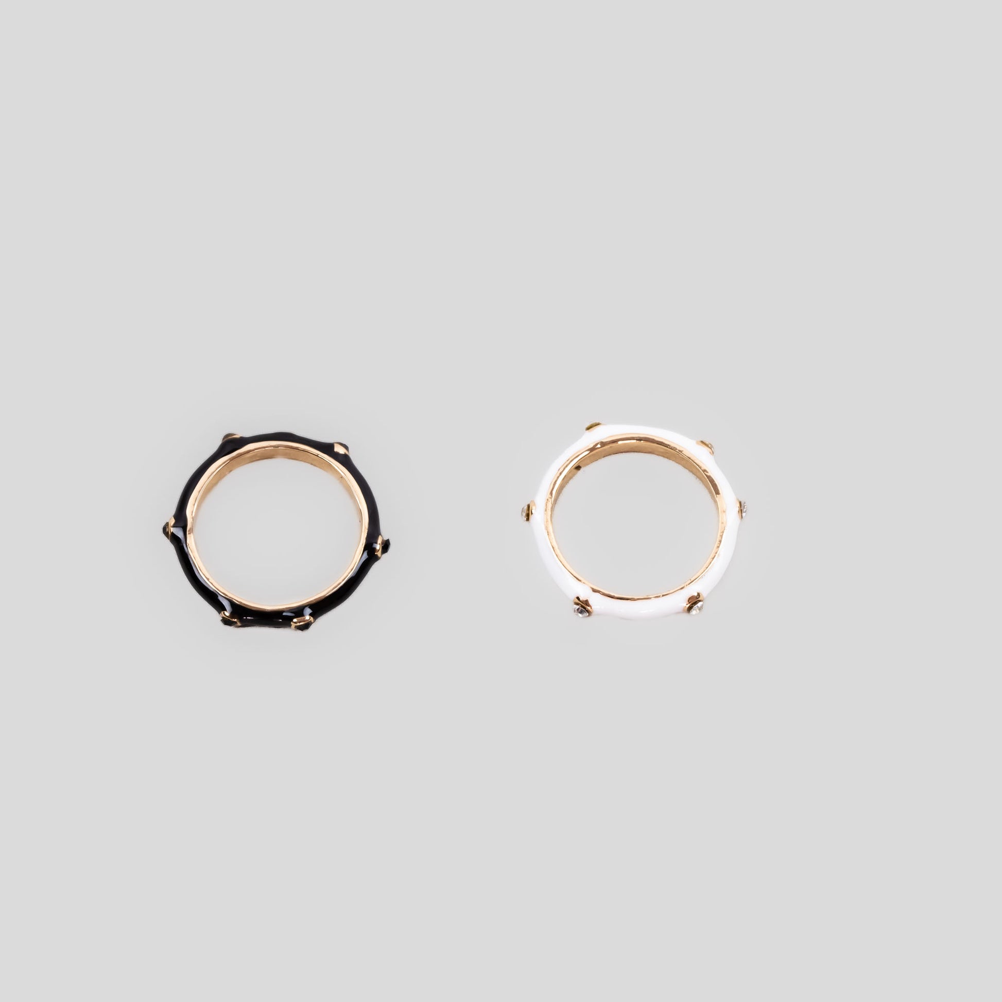 Set 2 inele subțiri cu pietre delicate - Negru, Alb
