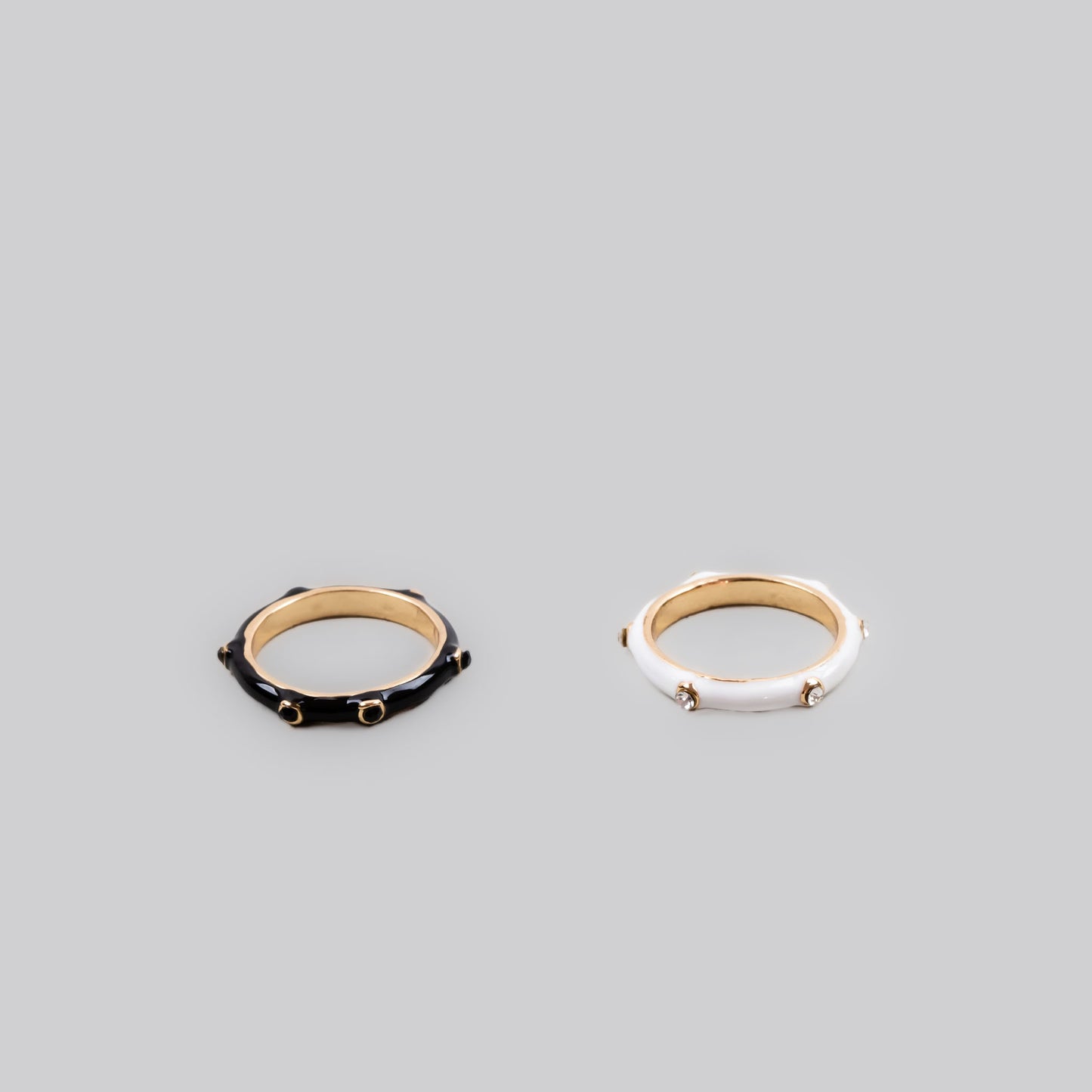 Set 2 inele subțiri cu pietre delicate - Negru, Alb